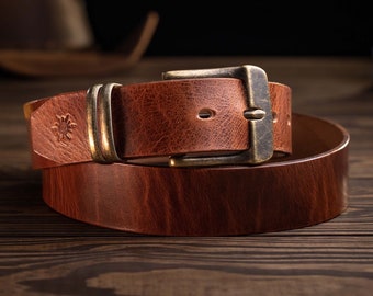 Handmade Leather Belt, Full Grain Leather, Unisex, Removable Buckle.