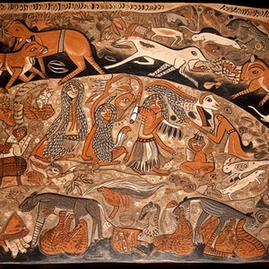 Woman Hunting IV. Indian Madhubani Style
