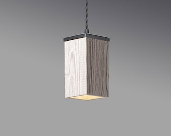 Handmade Ceiling light whitewash reclaimed wooden pendant lamp of solid wood.