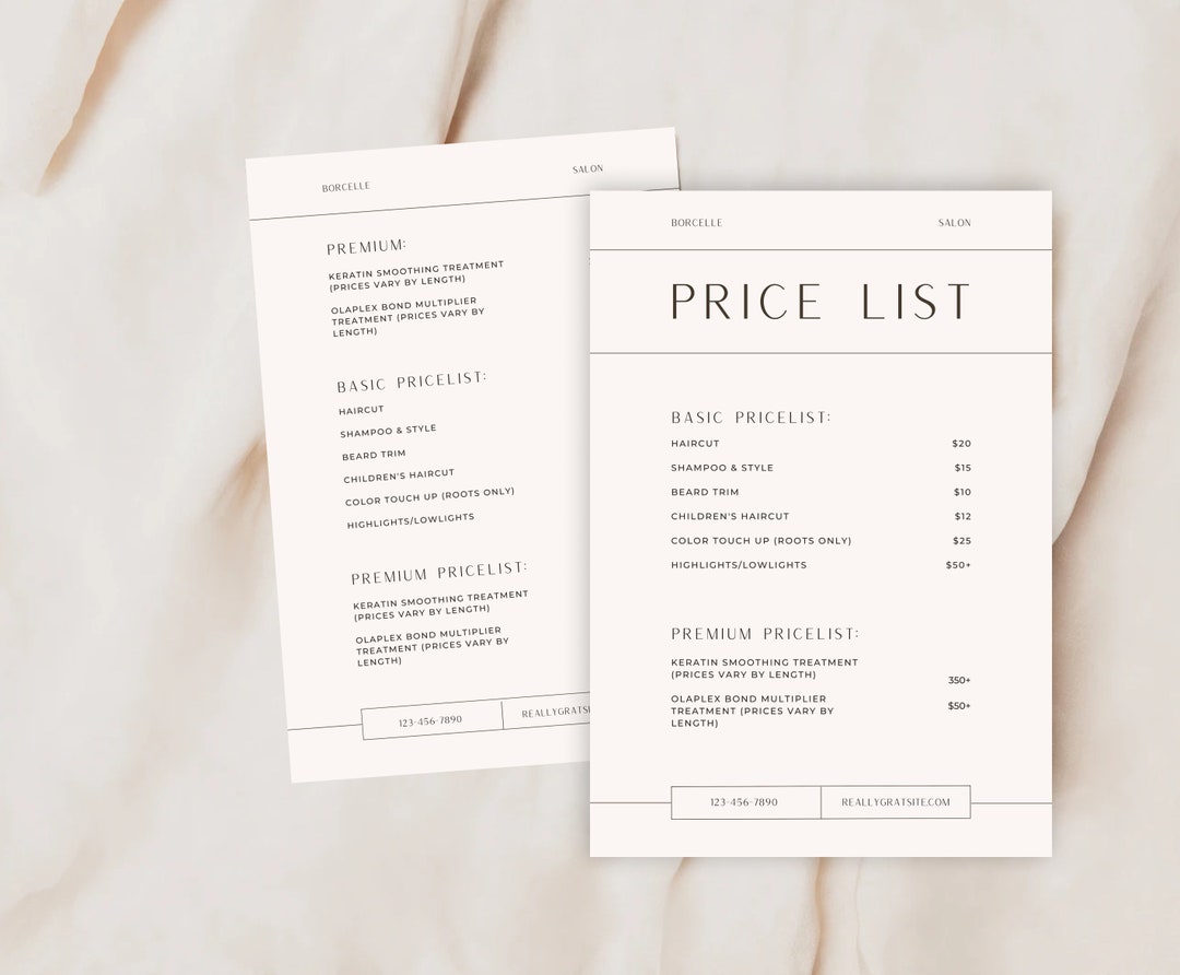 2 Pages Price List Template | DIY Small Business Printable Pricing ...