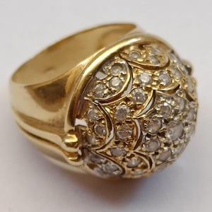 18k Gold Ring with Pave Diamond Dome