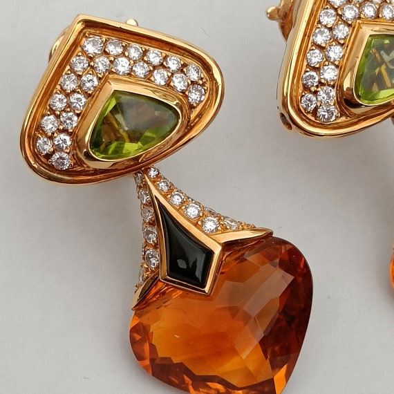 Marina B Earrings 18k Yellow Gold, Peridot, Diamo… - image 2