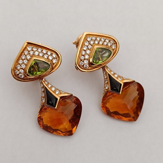Marina B Earrings 18k Yellow Gold, Peridot, Diamo… - image 1