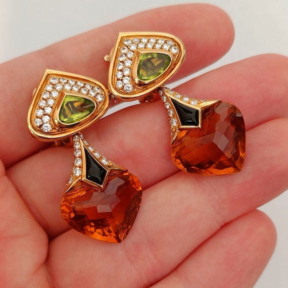 Marina B Earrings 18k Yellow Gold, Peridot, Diamo… - image 3