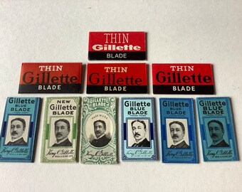 Vintage Razor Blades & Wrappers 10 Different 'Gillette all Made in the USA