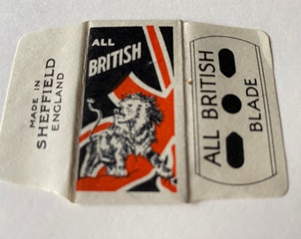 Lama di rasoio vintage e involucro 'All British Lion' Inghilterra