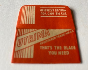 Lama di rasoio vintage e involucro 'Utrima' di fabbricazione britannica