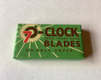 Zestaw 5 żyletek Vintage Razor Blades Full Box „7 0 Clock” Anglia, zapieczętowane