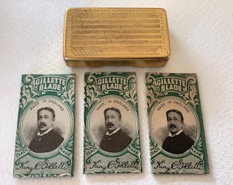 1920er Gillette Rasierklingenhalter, Vergoldet, mit Klingen