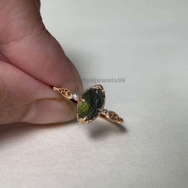Handmade Sterling Silber Moldavit Ring: Roher Edelstein Schmuck