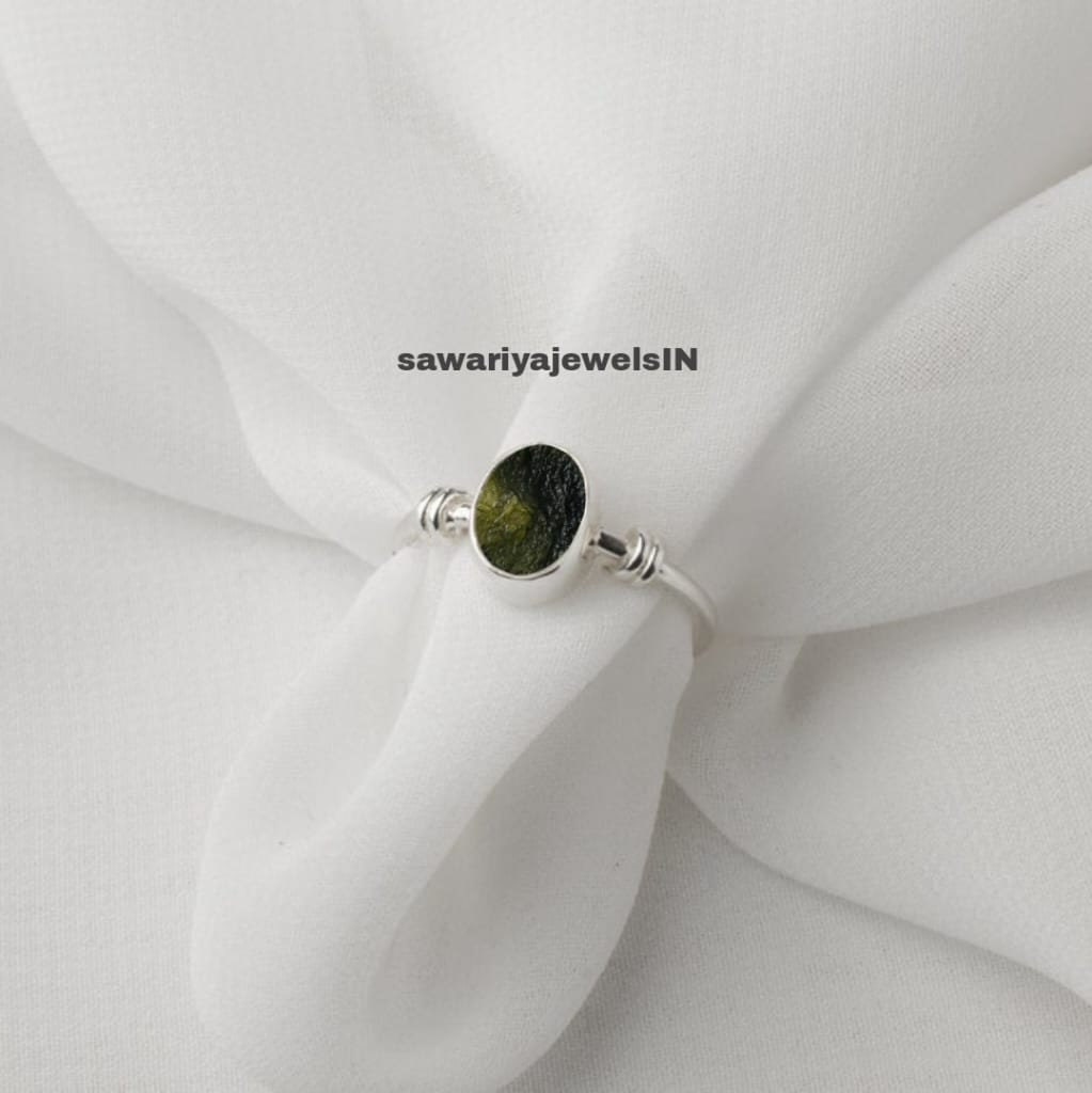 Evil Eye Ring , Natural Moldavite Ring, Sterling Silver, Raw Moldavite Statement Ring, Genuine Rough Moldavite, Boho Twig Band, Gift For Her
