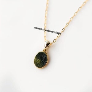 Raw Moldavite Pendant: Sterling Silver Green Gemstone Necklace