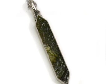 Rohe Moldavit 925 Sterling Silber Anhänger Halskette