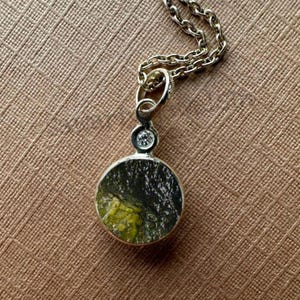 Raw Moldavite 925 Sterling Silver Necklace: Green Crystal Pendant