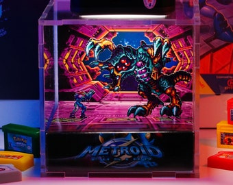 Diorama cube Me-troid, boîte de diorama, cube de diorama 3D, diorama de jeu, cube de diorama en cristal, diorama pixel, cadeaux faits main