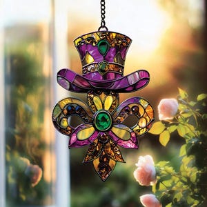 Louisiana Fleur De Lis Acrylic hanging Mardi Gras Fleur de Lis Ornament Louisiana State Hanging Sign Mardi Gras Home Decor Window hanging
