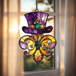 Louisiana Fleur De Lis Acrylic hanging Mardi Gras Fleur de Lis Ornament Louisiana State Hanging Sign Mardi Gras Home Decor Window hanging