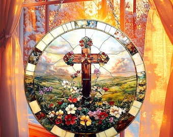 Christian Cross With Flower Acrylic ornament Christian Faith Window Hanging Jesus Christ Wall Art For Religious Woman Bible Verse Gift