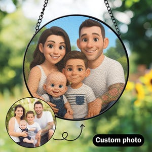 Personalized Family Portrait Faux Stained Glass, Custom Cartoon Illustration, Unique Family Portrait, Gift for Loved Ones, Father’s Day Gift