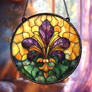 Louisiana Fleur De Lis Suncatcher, Mardi Gras Fleur de Lis Ornament, Louisiana State Hanging Sign, Mardi Gras Home Decor, Window Sun Catcher