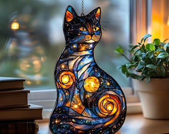 Black Cat and Moon Cat Memorial ornament wall art Window Hanging Cat Home Decoration Cat Lover Gifts cat universe cat mom gift