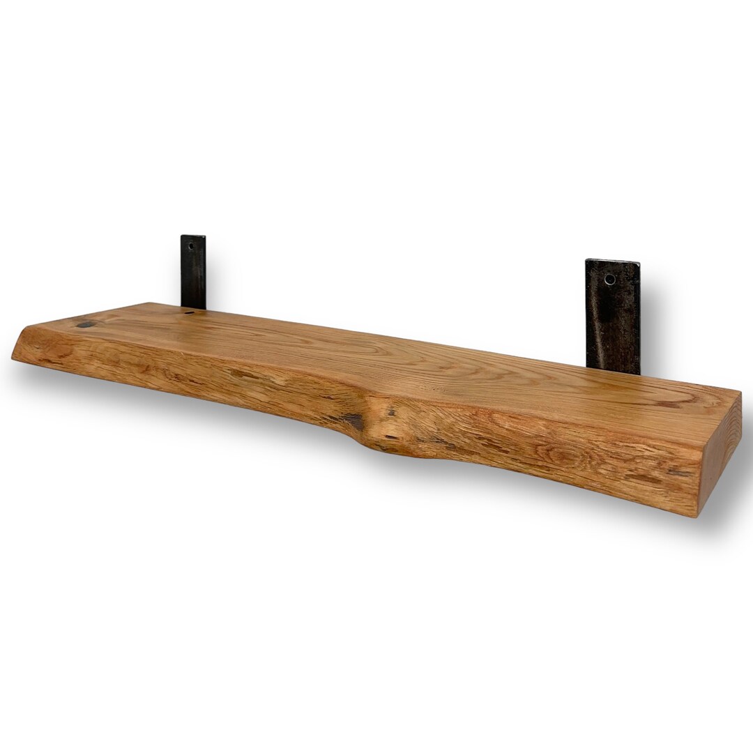 Live Edge Oak Floating Shelf With Brackets Handmade Using Etsy