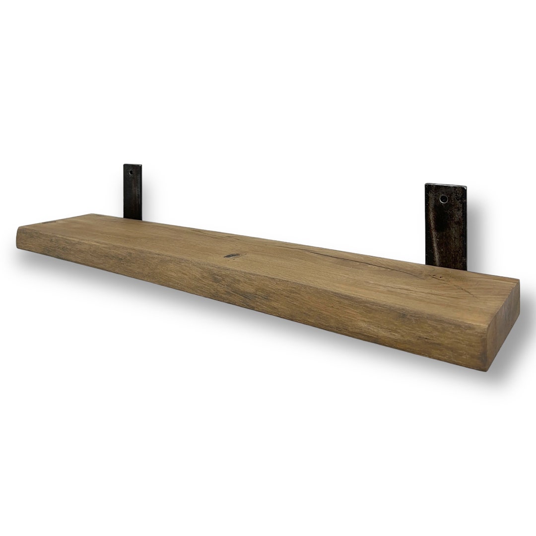 Live Edge Oak Floating Shelf With Brackets Handmade Using Etsy