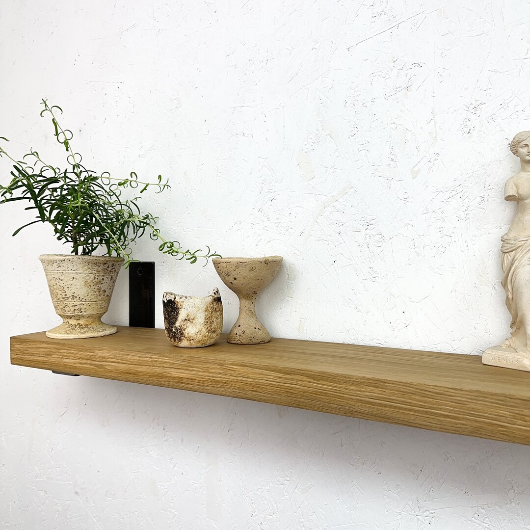 Rustic Oak Floating Shelf Made of Character Grade Solid Oak, 36mm Thick