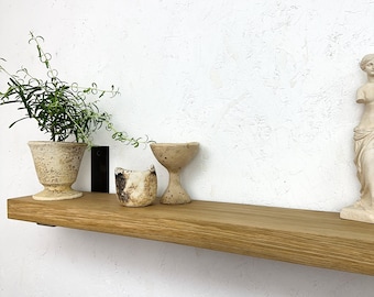 Rustic Oak Floating Shelf Made Of Character Grade Solid Oak, 36mm thick and 150mm deep in various lengths and colours.