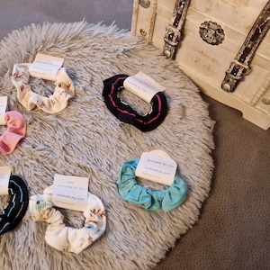 Handmade Scruchie various colors and patterns, fabric hair ties; Ponytail holder, no hair breakage; no headaches, colorful