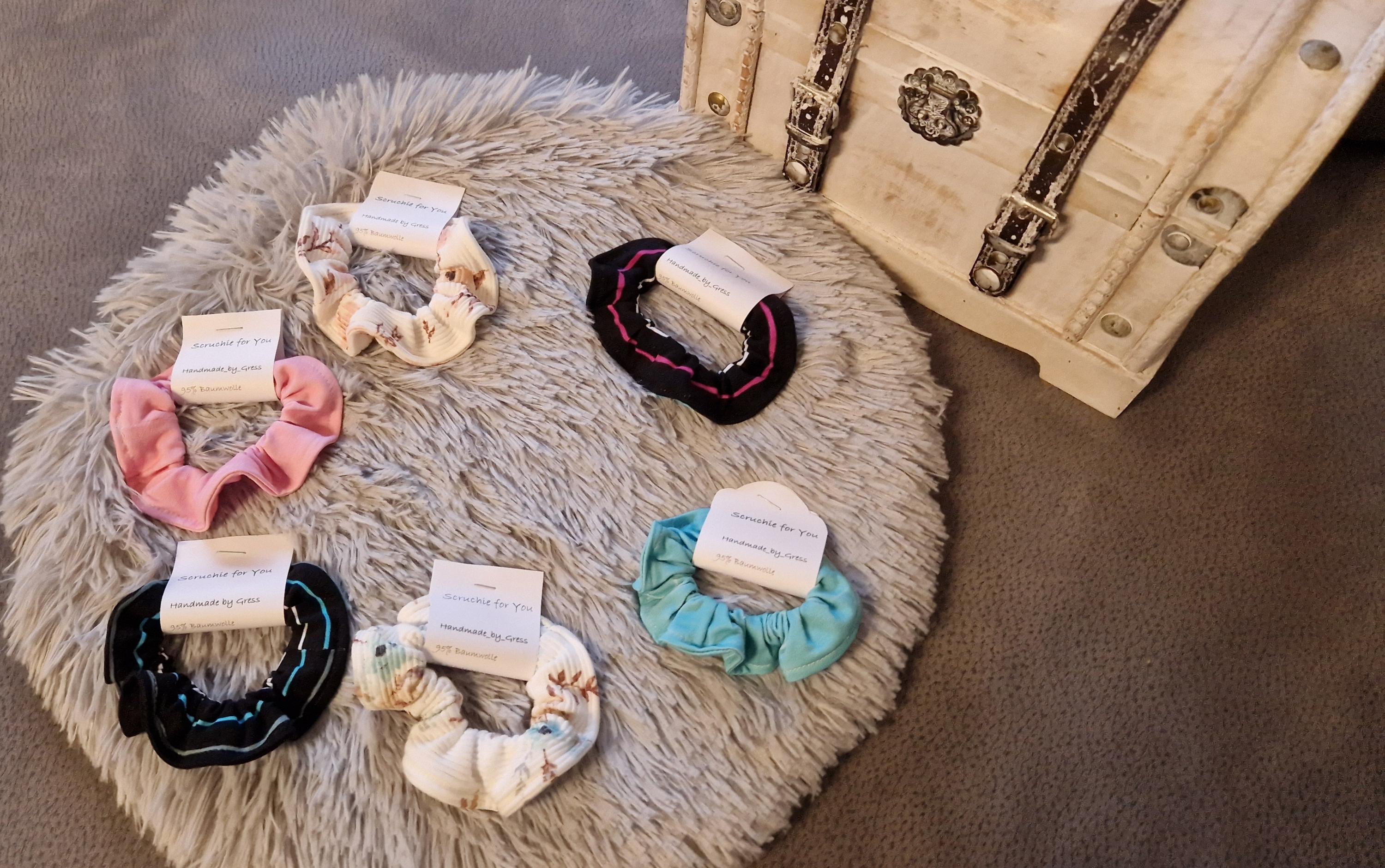 Handmade Scruchie various colors and patterns, fabric hair ties; Ponytail holder, no hair breakage; no headaches, colorful
