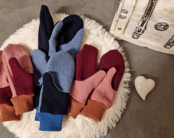 Guantes de lana hervida de una sola capa, lana merino, puños de lana, varios colores y tallas, guantes de invierno, tallas para niños y adultos