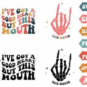 J’ai un bon cœur mais cette bouche SVG, Wavy SVG, Texte ondulé, Rétro SVG, T Shirt SVG, Mais cette bouche Clipart, SVG, Png Cut Files Cricut