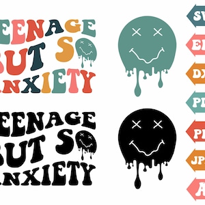 Adolescente pero tan ansiedad Svg, Svg ondulado, Texto ondulado, Svg retro, Svg agitado ondulado, Camiseta Svg, Imágenes prediseñadas de ansiedad, Svg Cut Files Cricut Silhouette