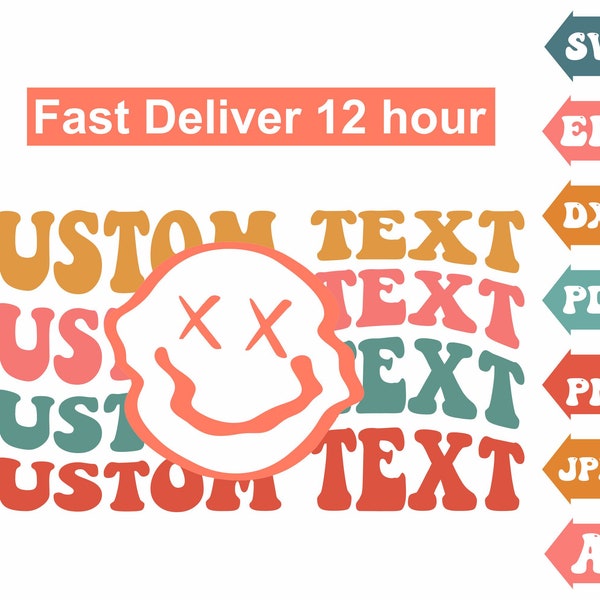 Custom Svg, Custom Wavy Stacked Svg, Customized Retro Wavy Text Svg, Melted Face Svg, Retro Wavy Text Clipart, Custom Png Cut Files Cricut