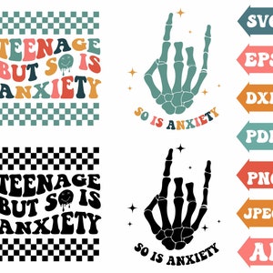 Tiener, maar dat geldt ook voor angst Svg, golvende Svg, golvende tekst, Retro Svg, skelethand Svg, T Shirt Svg, angst Clipart, Svg, Png Cut Files Cricut