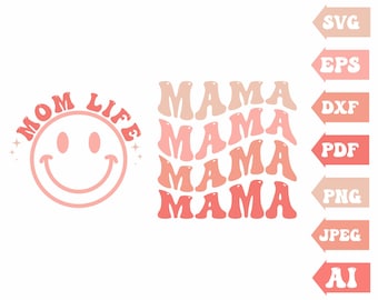 Mama Wavy SVG: Retro Mom Life Clipart (Cut File)