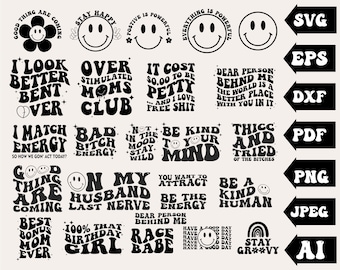 Groovy Svg Bundle, Wavy Text Svg, Retro Svg, Boho Svg, Hippie Svg, Aesthetic Svg, Motivational Svg, Trendy Svg, Clipart,Svg Cut Files Cricut