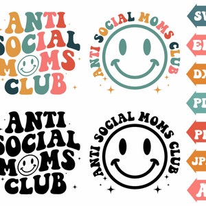 Retro Groovy Svg, Wavy Svg, Smiley Face Svg, Moms Club, Camiseta Svg, Presente para ela, Design de sublimação, PNG, Arquivos cortados para Cricut, Silhueta