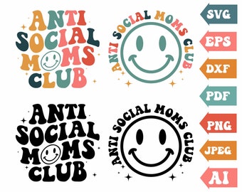 Retro Groovy Smiley SVG: Moms Club Design (Digitaler Download)