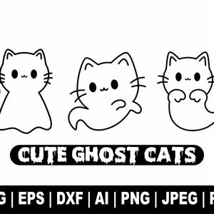 Сute Ghost Cats SVG PNG, Halloween Cat Svg, Ghost Cat Svg, Cat Lovers svg, Ghost Cats, Halloween Cat, Funny Cat Ghost, cut files cricut