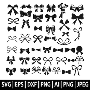 Pacchetto Svg con fiocco a nastro, fiocco in formato Svg, nastro in formato Svg, regalo in formato Svg, papillon in formato Svg, fiocco per capelli in formato Svg, maglietta con fiocco, clipart, file tagliati Cricut, Silhouette