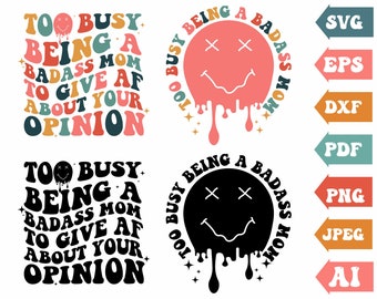 Badass Mom Retro gewellter Text SVG Schnittdateien (Digitaler Download)