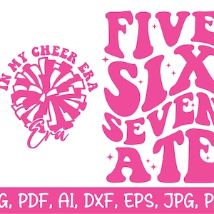 In My Cheer Era Svg, Five Six Seven Ate Cheer Svg, Cheer Svg, retro golvende tekst, Cheer Shirt Svg, Cheer Mom Svg, cheerleader Svg, cadeau voor haar