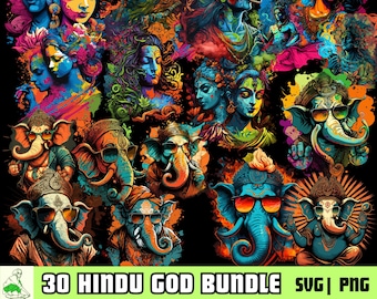 Hindu God SVG Bundle: Ganesha, Krishna, Shiva Designs (PNG)