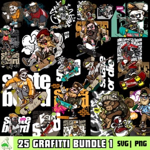 25 Street Art Bundle | Hip Hop T-Shirt | Graffiti Pattern | SVG | Graffiti PNG | Gaming Font | Streetwear Designs | Urban Clothing