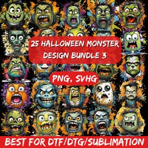 25 Halloween Monster PNG SVG Bundle: Spooky Graphics