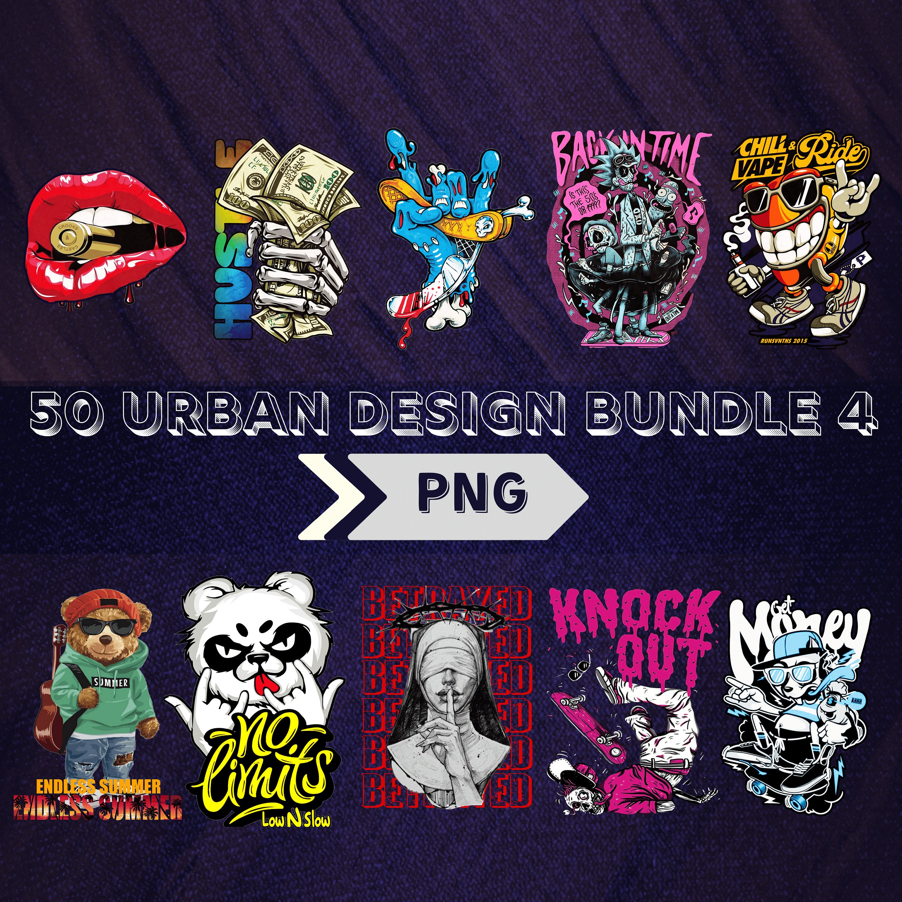 Urban Streetwear T-Shirt Designs: Pop Culture Graphics Bundle (Digital)
