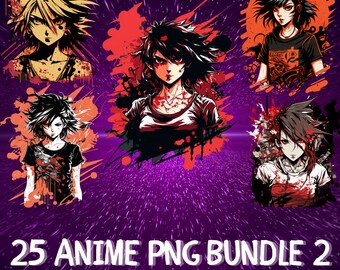 25 Anime Character PNG and SVG Bundle | Sublimation and DTG (Instant Download)