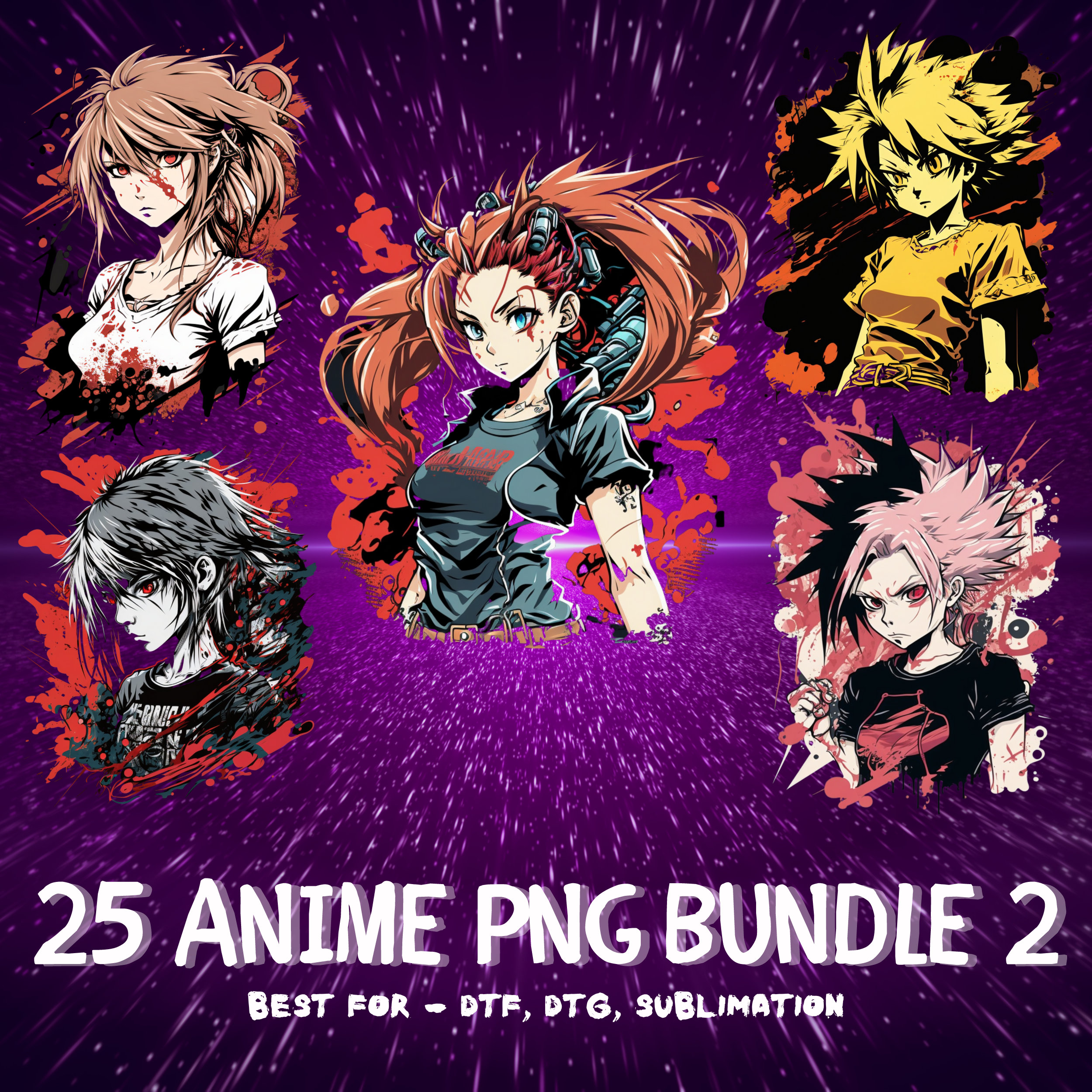 25 Anime Png Bundle 2 Anime Layered Svg Ready for dtg Direct to Garment ...